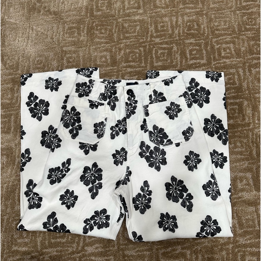 Maeve White Wide-Leg Floral Print Pants with Black Flowers - Picture 7 of 15